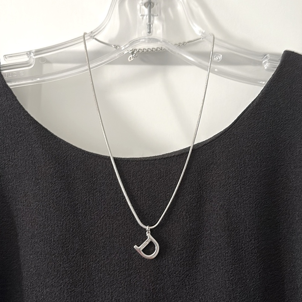 EUC [Christian Dior] Authentic Silver “D” Charm Logo Stamped Pendant Necklace